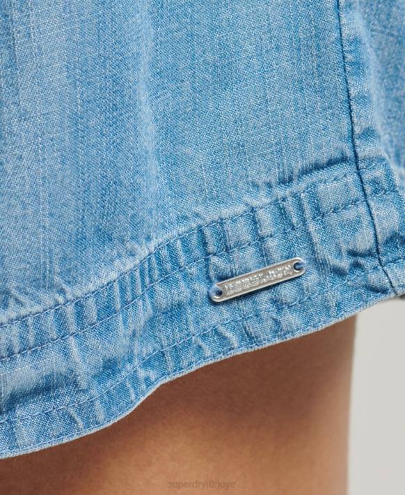 kadınlar Superdry açık mavi çöl kese kağıdı şortu NNTB3151