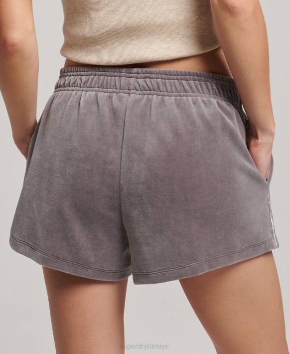 kadınlar Superdry gri s logolu kadife şort NNTB3146