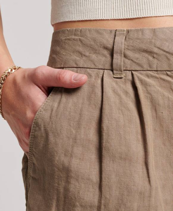 kadınlar Superdry kahverengi fazla boyanmış keten şort NNTB2125