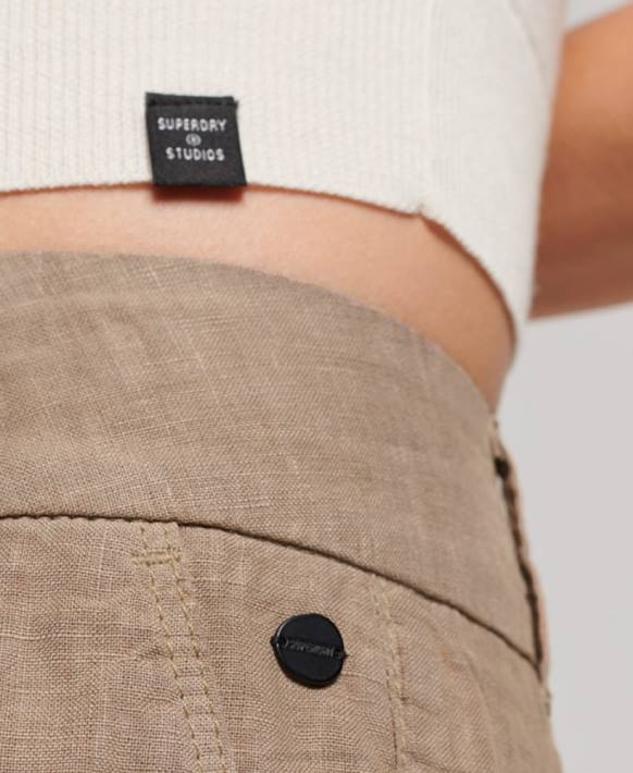 kadınlar Superdry kahverengi fazla boyanmış keten şort NNTB2125