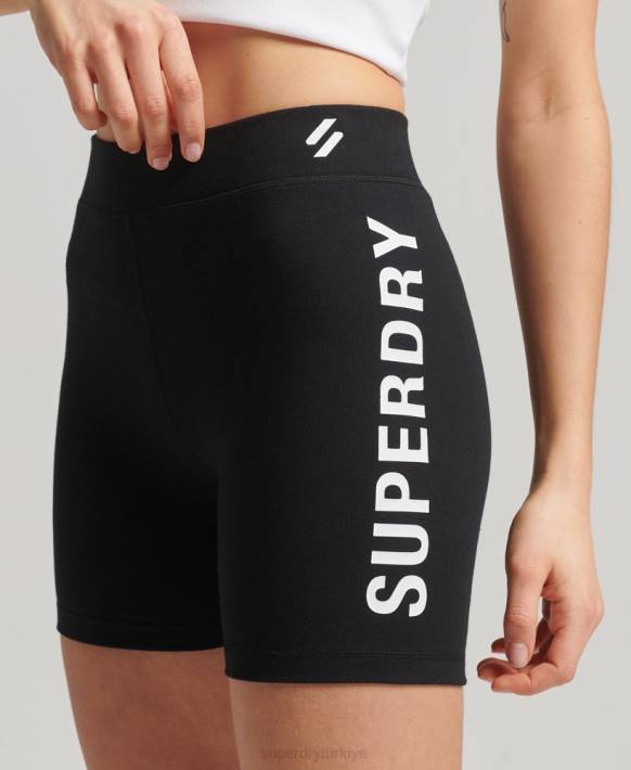 kadınlar Superdry siyah code core spor döngüsü şortu NNTB3127