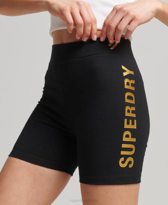 kadınlar Superdry siyah code core spor döngüsü şortu NNTB3133