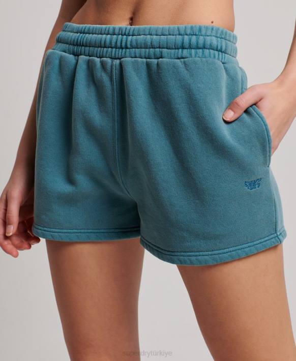 kadınlar Superdry turkuaz eski yıkama ter şort NNTB3140