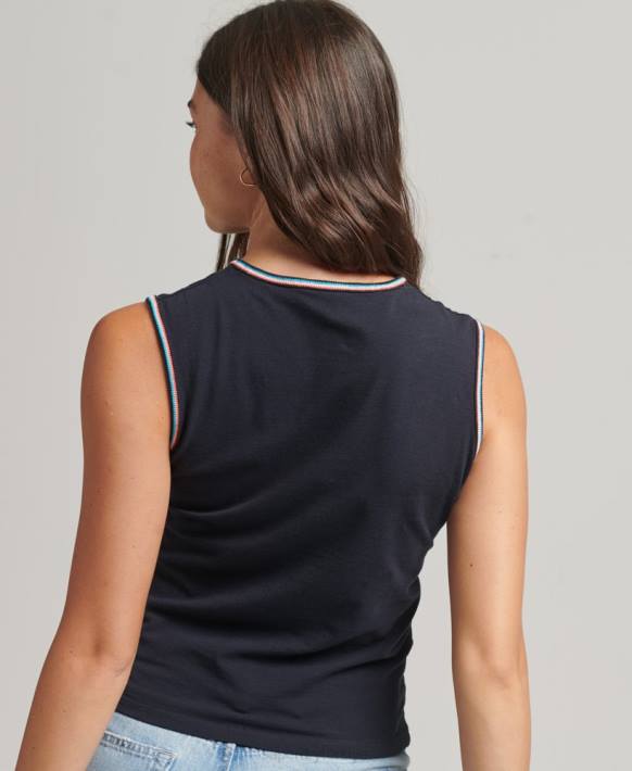 kadınlar Superdry Donanma cali çizgili atlet NNTB6508