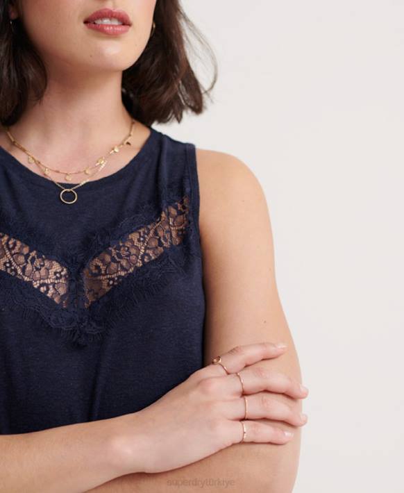 kadınlar Superdry Donanma chevron dantel yelek üst NNTB3086