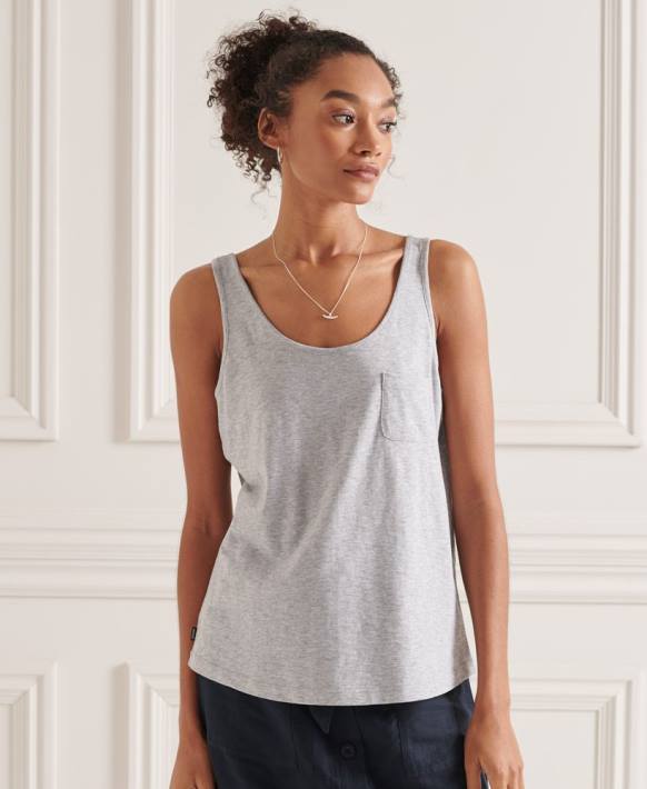 kadınlar Superdry açık gri organik pamuklu cepli atlet NNTB6728