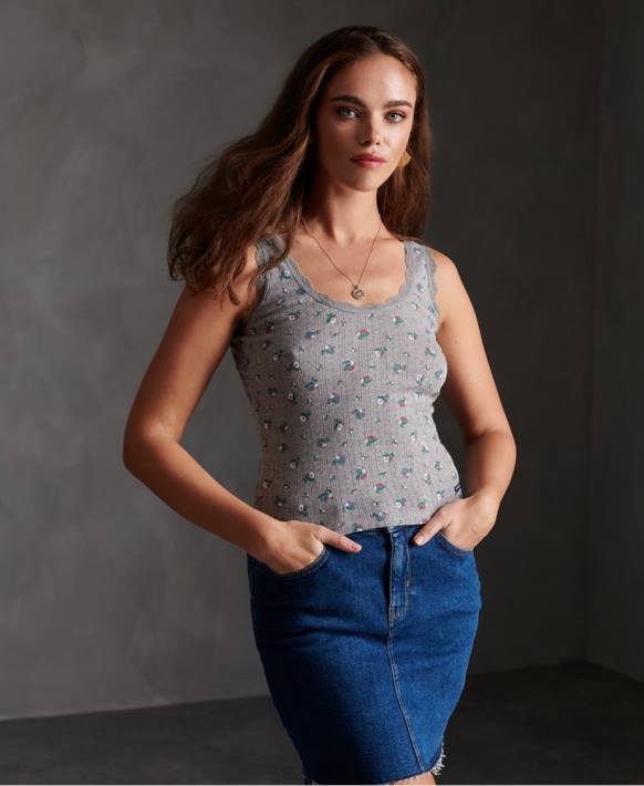 kadınlar Superdry açık gri temel noktalı atlet NNTB3088