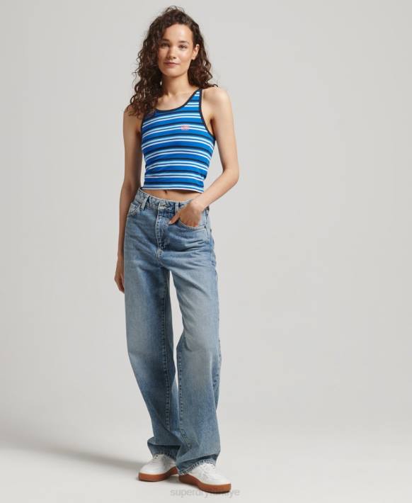 kadınlar Superdry açık mavi vintage cali çizgili yelek NNTB2986