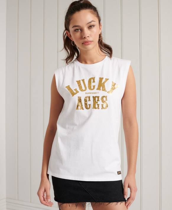 kadınlar Superdry beyaz askeri logolu yelek NNTB3060