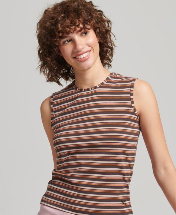 kadınlar Superdry kahverengi cali çizgili atlet NNTB6525