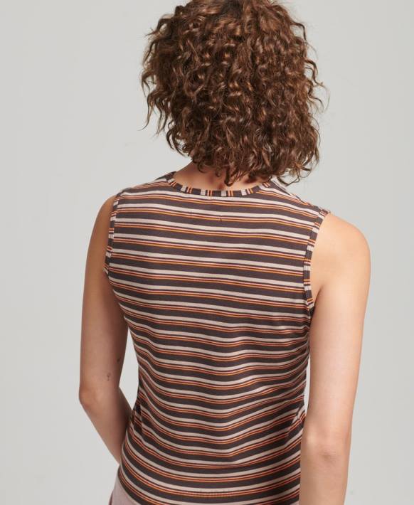 kadınlar Superdry kahverengi cali çizgili atlet NNTB6525