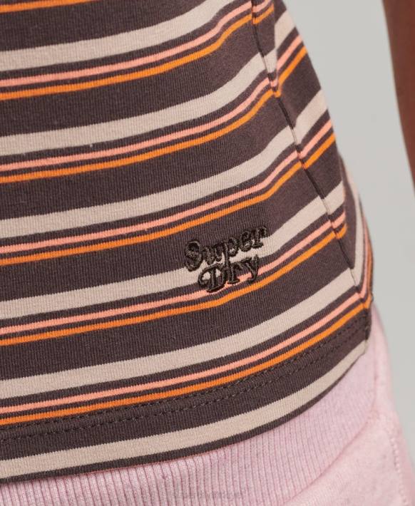 kadınlar Superdry kahverengi cali çizgili atlet NNTB6525