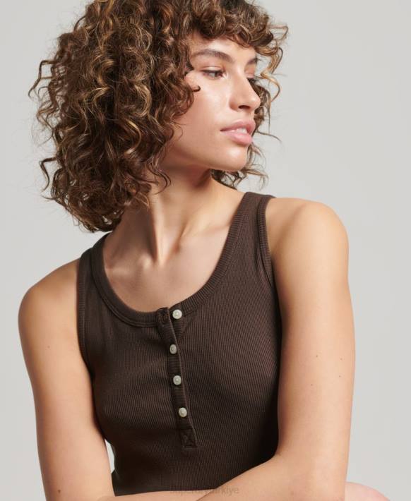 kadınlar Superdry kahverengi düğmeli yelek üst NNTB2939