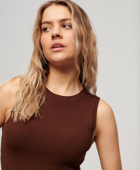 kadınlar Superdry kahverengi ince örgü atlet NNTB1993