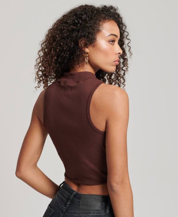 kadınlar Superdry kahverengi kırpılmış sahte boyunlu atlet NNTB2954