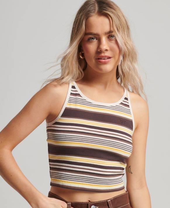 kadınlar Superdry kahverengi vintage çizgili sörf kolsuz bluz NNTB2962