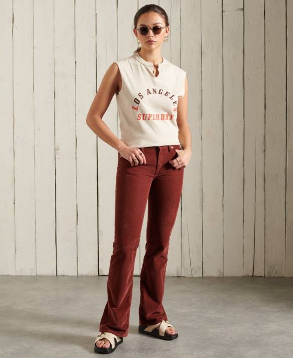 kadınlar Superdry krem bohem bantlı yelek üst NNTB3079