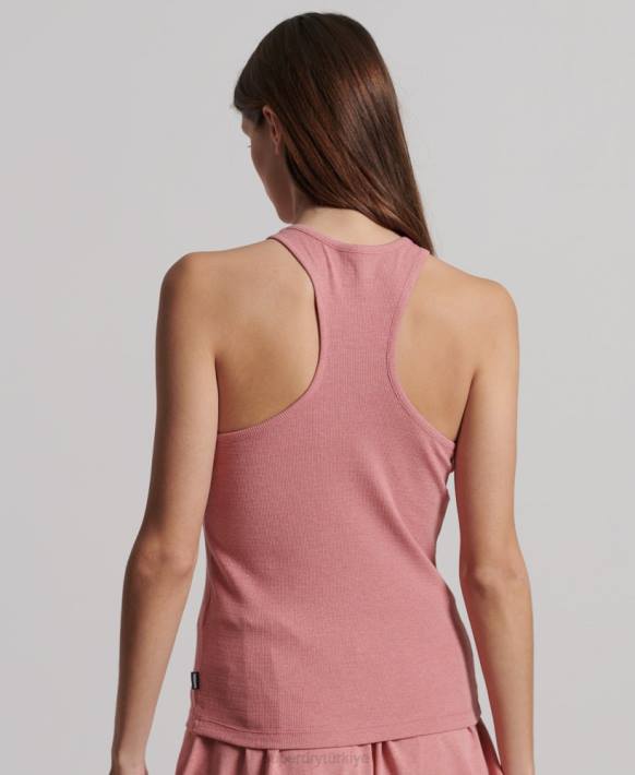 kadınlar Superdry pembe organik pamuklu nervürlü yelek NNTB3078