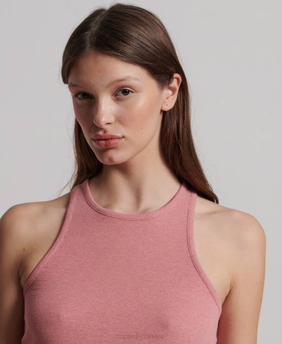 kadınlar Superdry pembe organik pamuklu nervürlü yelek NNTB3078