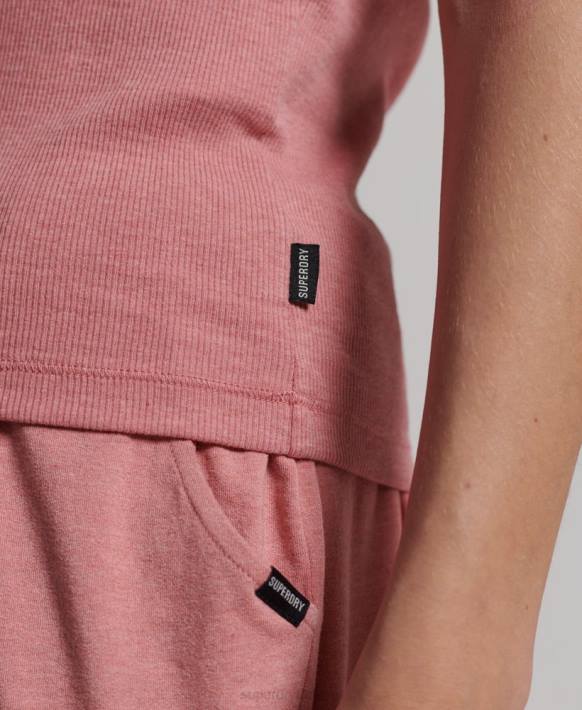 kadınlar Superdry pembe organik pamuklu nervürlü yelek NNTB3078