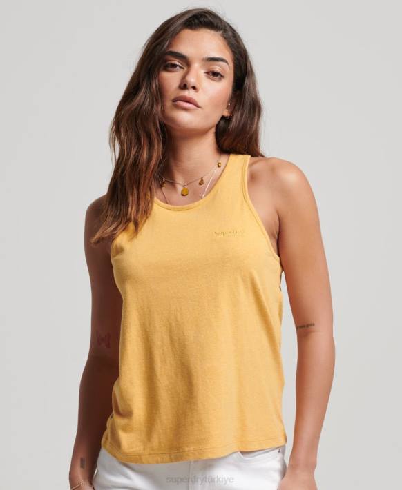 kadınlar Superdry sarı eski logosu yelek NNTB3002