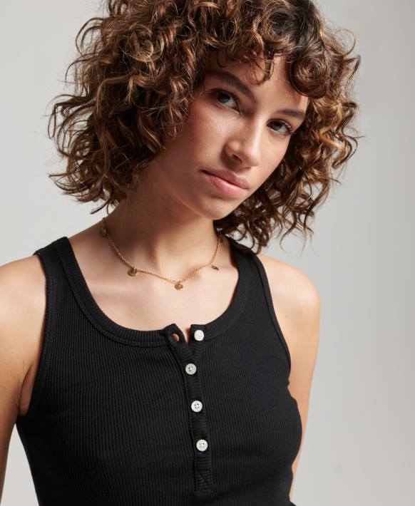 kadınlar Superdry siyah düğmeli yelek üst NNTB2919