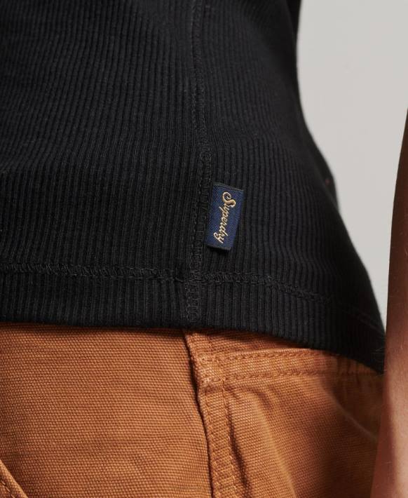 kadınlar Superdry siyah düğmeli yelek üst NNTB2919