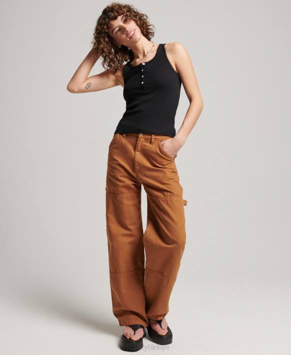 kadınlar Superdry siyah düğmeli yelek üst NNTB2919