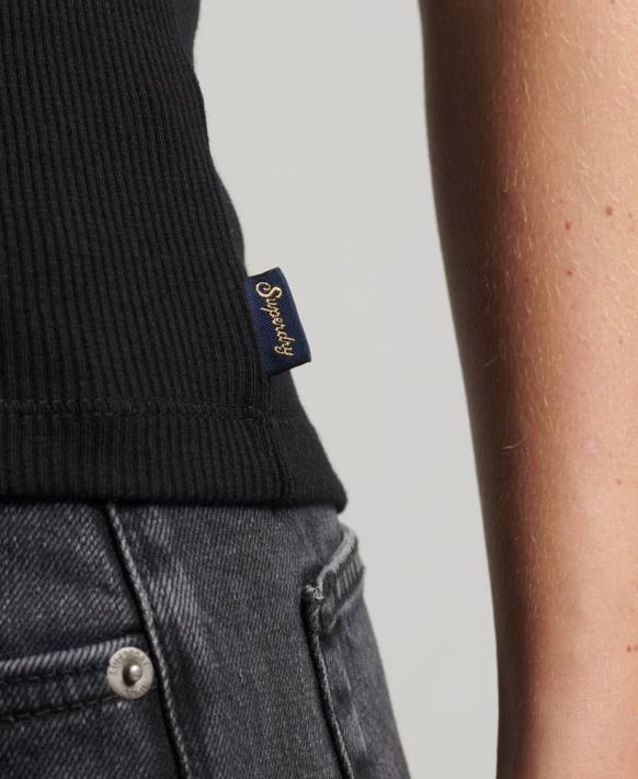 kadınlar Superdry siyah dantel trim yelek üst NNTB2341