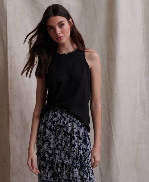 kadınlar Superdry siyah lily kroşe ekle yelek üst NNTB3084