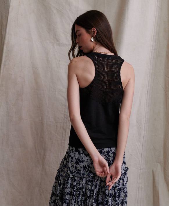 kadınlar Superdry siyah lily kroşe ekle yelek üst NNTB3084