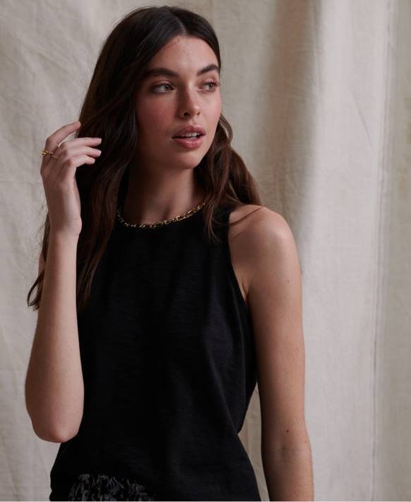 kadınlar Superdry siyah lily kroşe ekle yelek üst NNTB3084