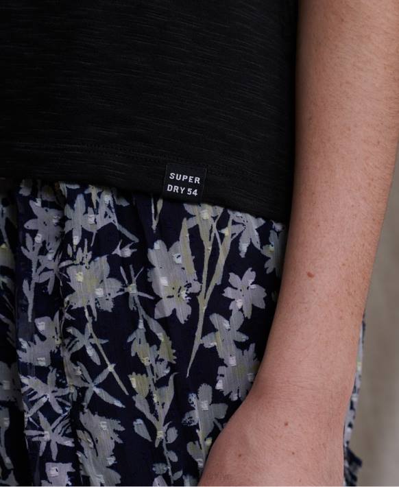 kadınlar Superdry siyah lily kroşe ekle yelek üst NNTB3084