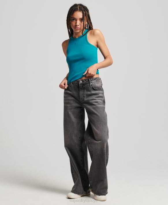 kadınlar Superdry turkuaz temel atlet NNTB2979