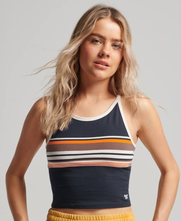 kadınlar Superdry turuncu vintage çizgili sörf kolsuz bluz NNTB2941