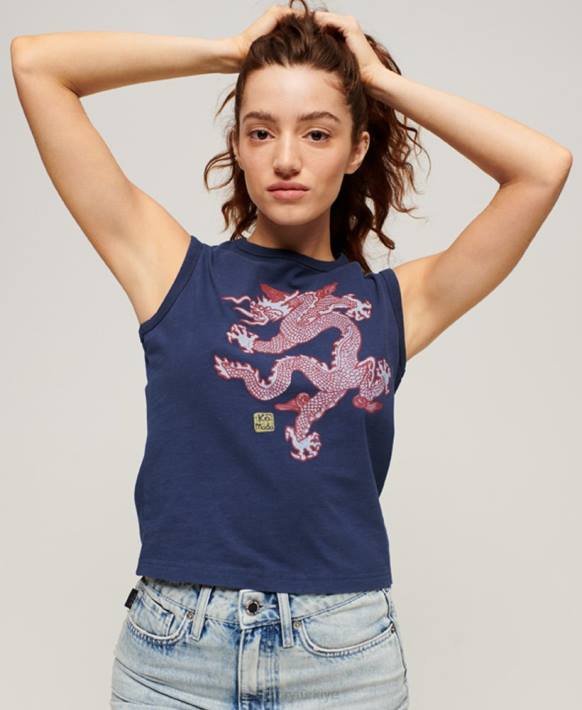 kadınlar Superdry x Komodo Donanma eski yelek üst NNTB2164