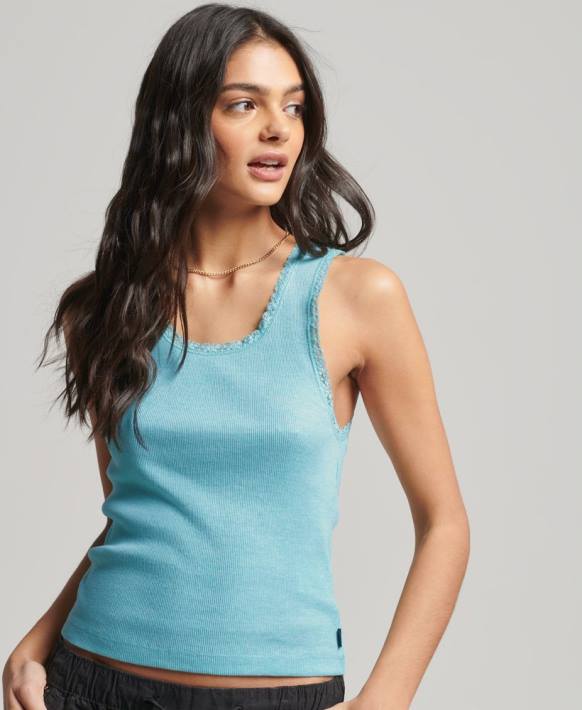 kadınlar Superdry yeşil dantel trim yelek üst NNTB2336