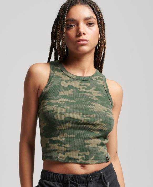 kadınlar Superdry yeşil her yerinde baskı yarışçısı kesilmiş kolsuz üst NNTB6716