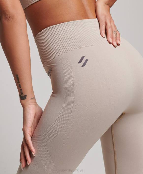 kadınlar Superdry bej çekirdek dikişsiz dar tayt NNTB4043