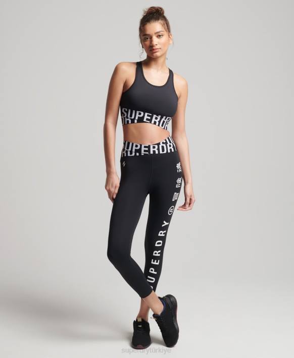 kadınlar Superdry siyah antrenman çapraz 7/8 tayt NNTB4068