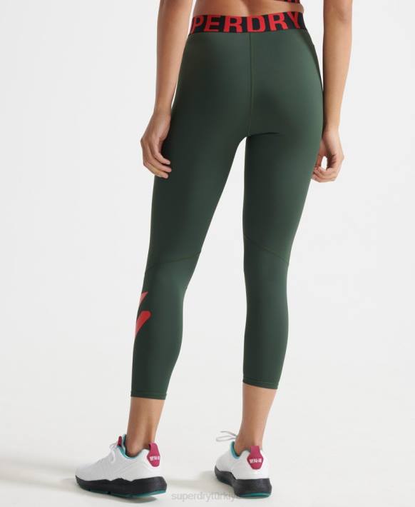 kadınlar Superdry yeşil antrenman çapraz 7/8 tayt NNTB4087