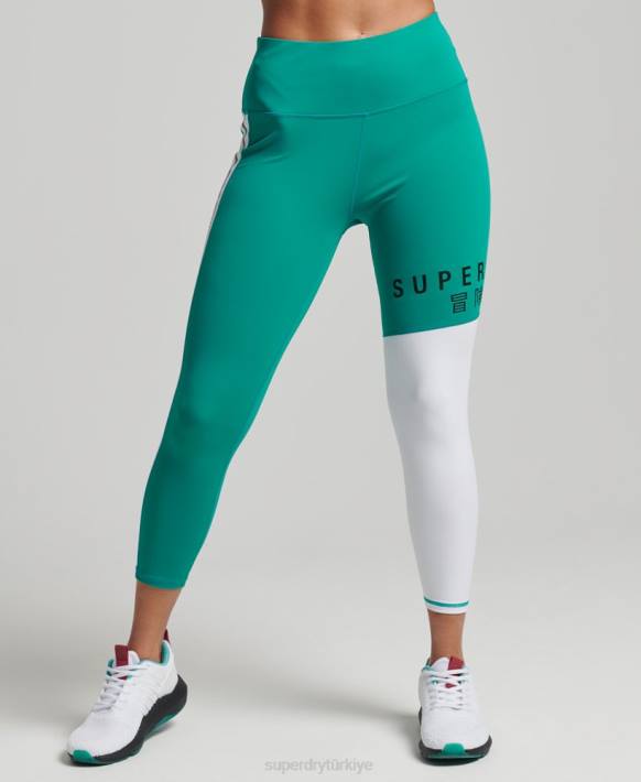 kadınlar Superdry yeşil antrenman grafiği 7/8 tayt NNTB4089