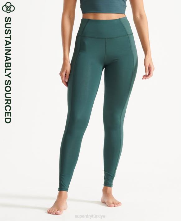kadınlar Superdry yeşil esnek nervürlü tayt NNTB4090