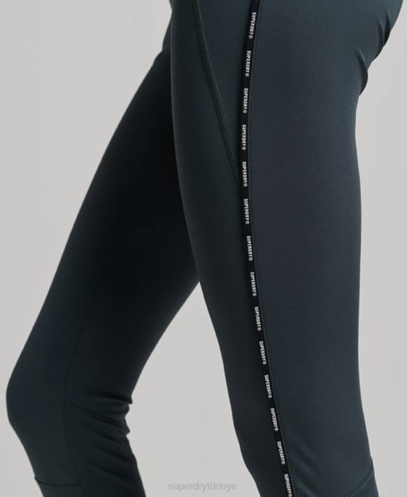 kadınlar Superdry yeşil tren markalı elastik tayt NNTB4072