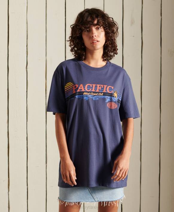 kadınlar Superdry Donanma büyük beden sınır grafikli tişört NNTB6761