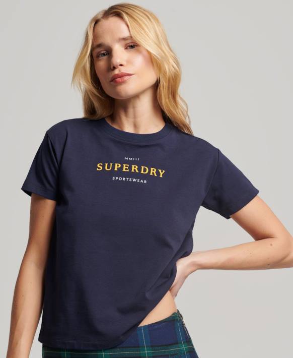 kadınlar Superdry Donanma grafik 90'lar t-shirt NNTB2614