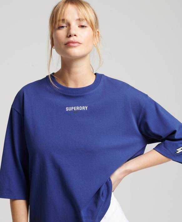 kadınlar Superdry Donanma mikro logo işlemeli boxy t-shirt NNTB2815