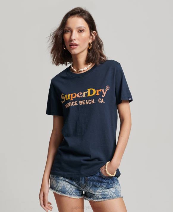 kadınlar Superdry Donanma vintage gökkuşağı t-shirt NNTB2286