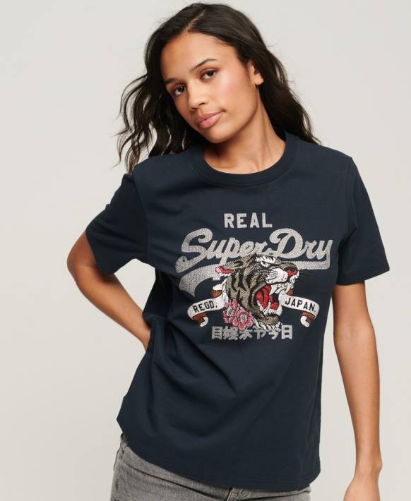 kadınlar Superdry Donanma vintage logolu anlatımlı t-shirt NNTB2084