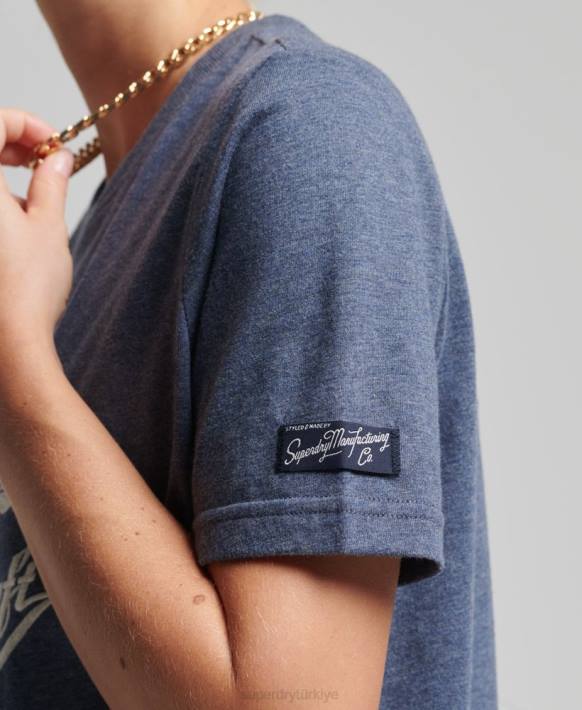 kadınlar Superdry Donanma zanaat t-shirt vintage gurur NNTB2752